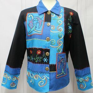 3516 Alex Kim Women M Top Blouse Jacket Long Sleeve Embroidered Embellished